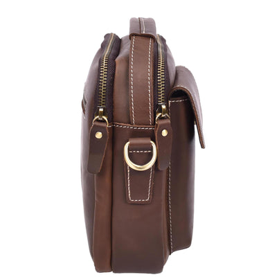 Mens Leather Small Cross Body Flight Bag Hudson BROWN HUNTER (Min Order From 10Pcs)