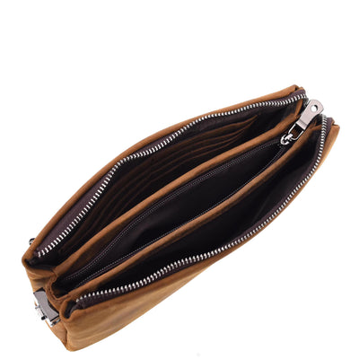 Real Leather Lockable Wrist Bag Thames Tan ( Min Order From 10/Pcs )