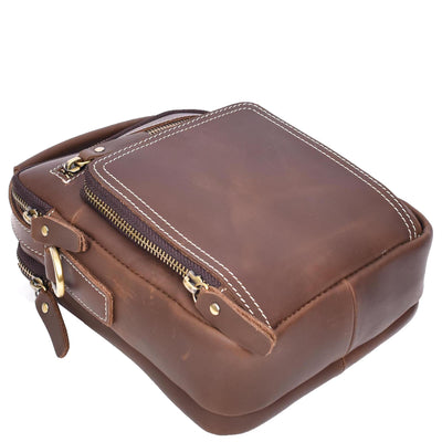 Mens Real Leather Cross Body Bag Small Organiser Travel Pouch Jett Brown Hunter ( Min Order From 10/Pcs )