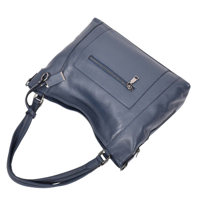 Women's Leather Tote Shoulder Handbag Evelyn Blue  ( Min Order From 10/Pcs )