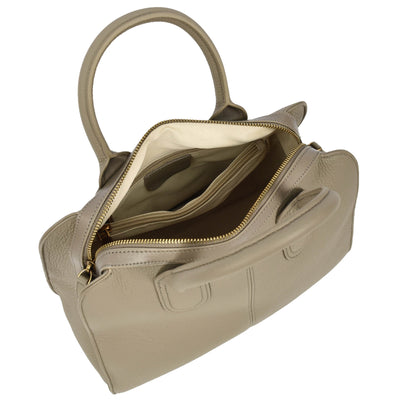 Women's Real Leather Handbag Classic Organiser Top-Handle Style Meadow Grey (Min Order From 10Pcs)