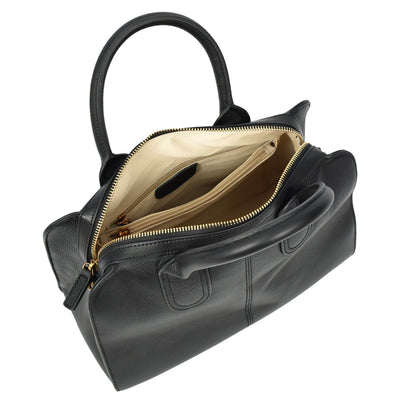 Women's Real Leather Handbag Classic Organiser Top-Handle Style Meadow Black (Min Order From 10Pcs)