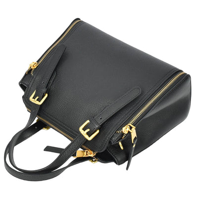 Womens Real Leather Handbag Small Size Top-Handle Style Juniper Black (Min Order From 10Pcs)