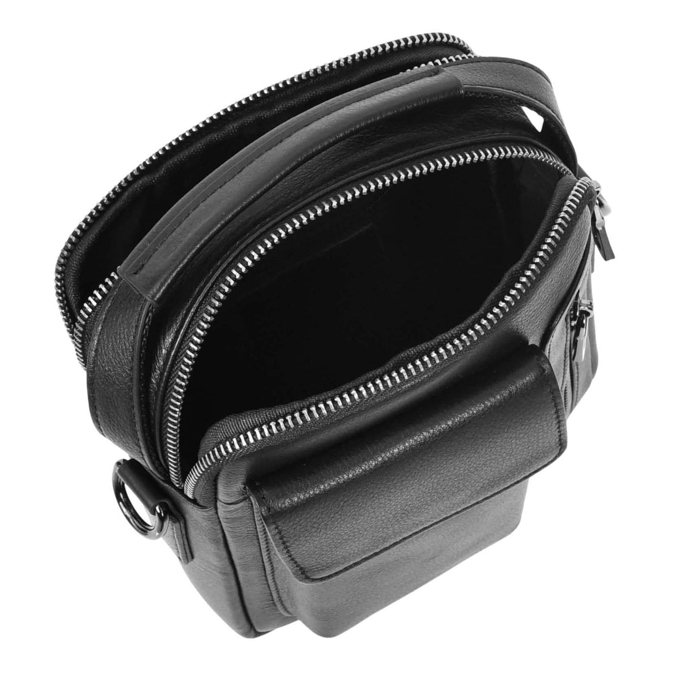 Mens Leather Small Cross Body Flight Bag Hudson Black (Min Order From 10Pcs)