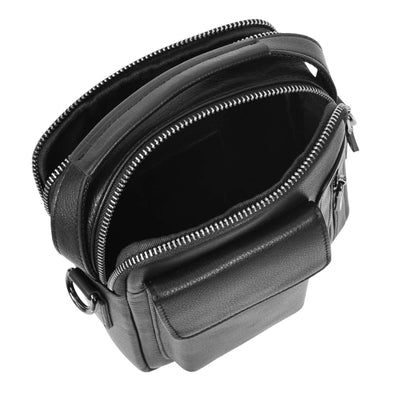 Mens Leather Small Cross Body Flight Bag Hudson Black (Min Order From 10Pcs)