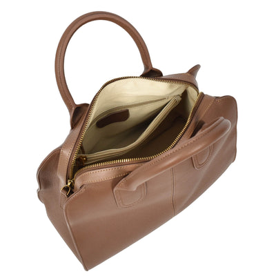 Women's Real Leather Handbag Classic Organiser Top-Handle Style Meadow Brown (Min Order From 10Pcs)