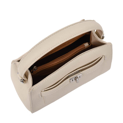 Women's Leather Top Handle Small Bag Lydia Off White    ( Min Order From 10/Pcs )