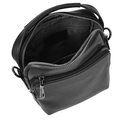 Mens Leather Small Cross Body Bag Lincoln Black ( Min Order From 10/Pce )