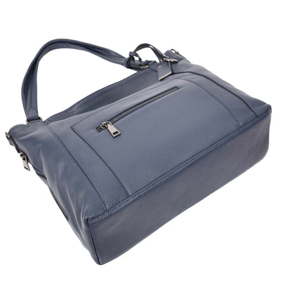 Women's Leather Tote Shoulder Handbag Evelyn Blue  ( Min Order From 10/Pcs )