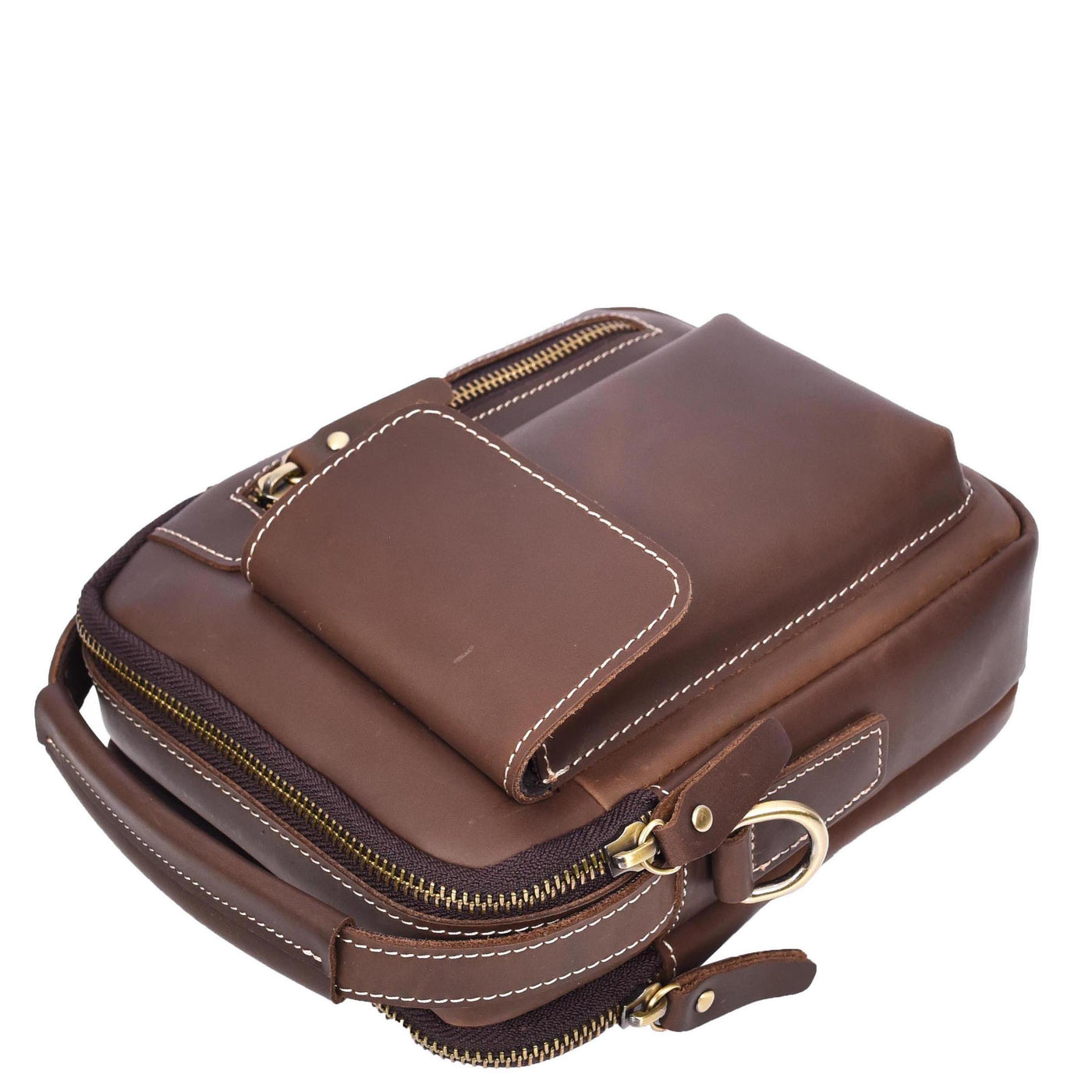 Mens Leather Small Cross Body Flight Bag Hudson BROWN HUNTER (Min Order From 10Pcs)