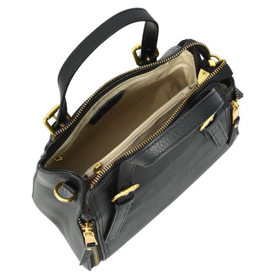 Womens Real Leather Handbag Small Size Top-Handle Style Juniper Black (Min Order From 10Pcs)