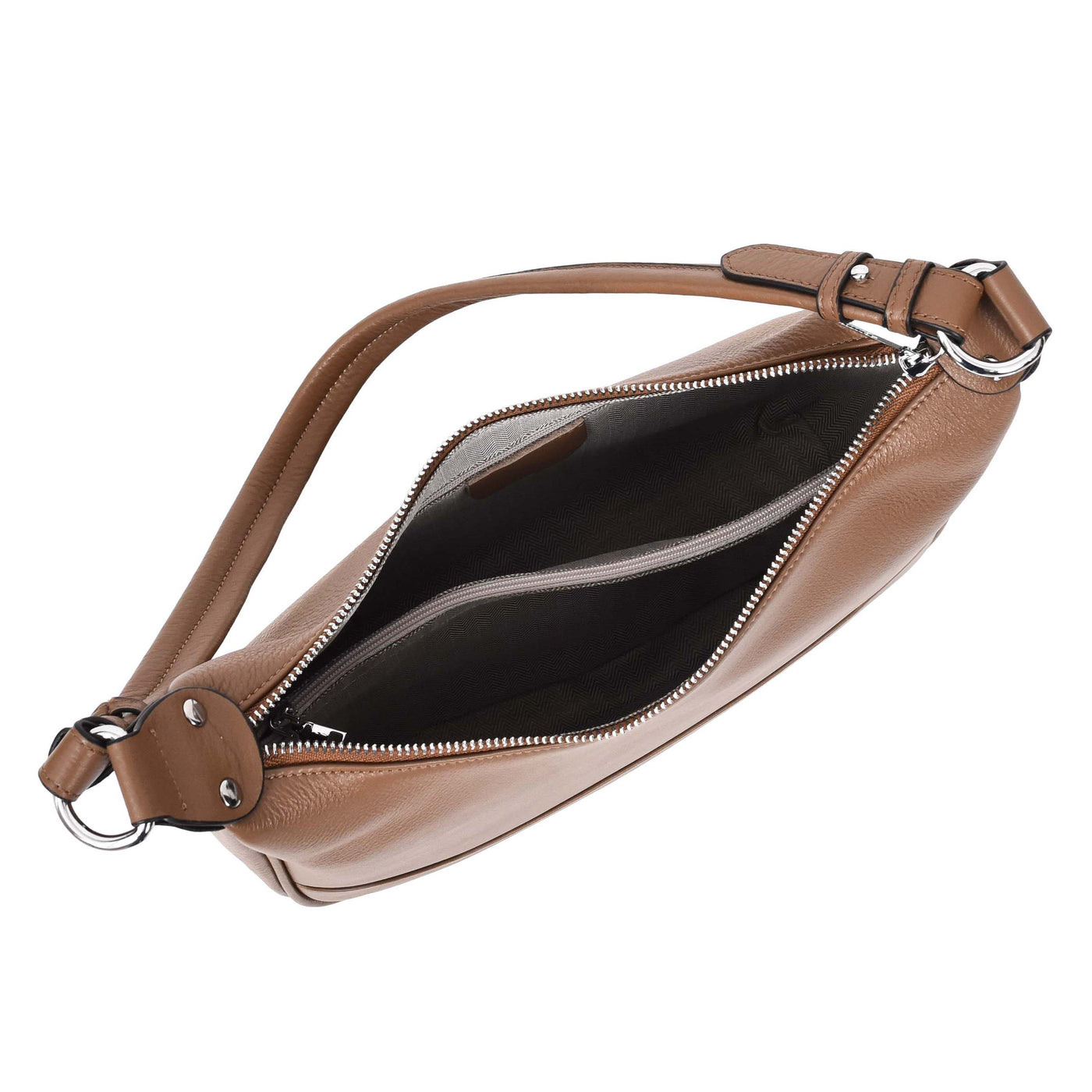 Women's Leather Hobo Style Shoulder Bag Daphne Brown ( Min Order From 10/Pcs )