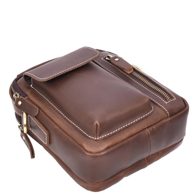 Mens Leather Small Cross Body Flight Bag Hudson BROWN HUNTER (Min Order From 10Pcs)