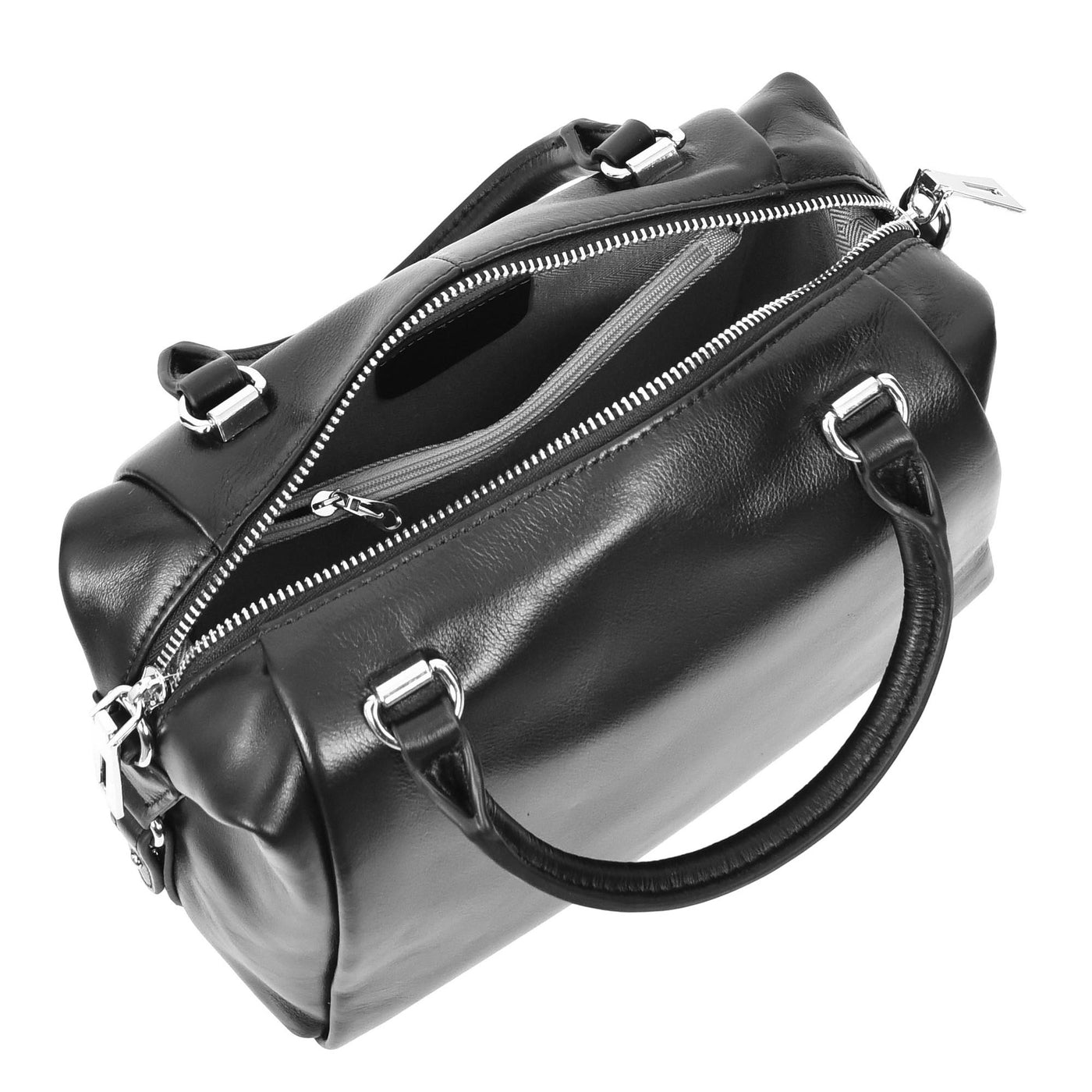 Women's Leather Small Barrel Shape Handbag Luna Black ( Min Order From 10/Pcs )