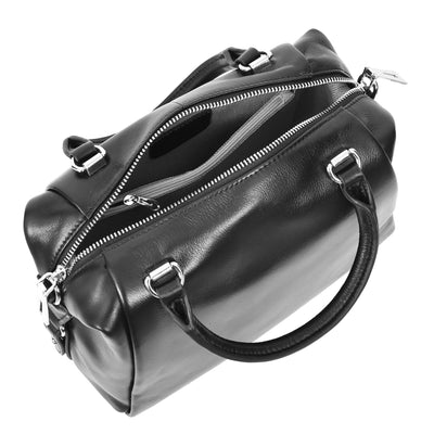 Women's Leather Small Barrel Shape Handbag Luna Black ( Min Order From 10/Pcs )