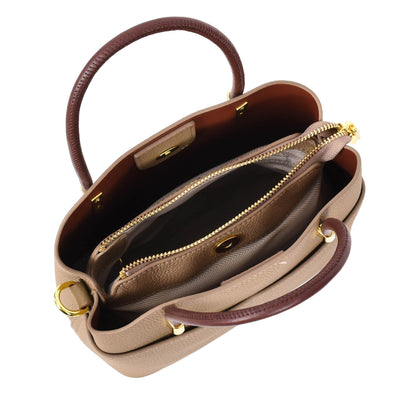 Women's Leather Top Handle Bag Ella Beige ( Min Order From 10/Pcs )