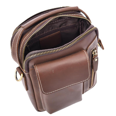 Mens Leather Small Cross Body Flight Bag Hudson BROWN HUNTER (Min Order From 10Pcs)