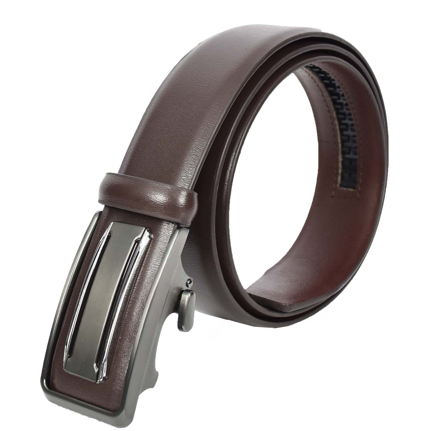Mens Real Leather Adjustable Ratchet Automatic Casual Buckle Belt Luton Brown (Min Order From 10/Pcs )