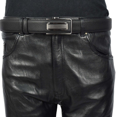 Mens Real Leather Adjustable Ratchet Automatic Casual Buckle Belt Luton Black (Min Order From 10/Pcs )