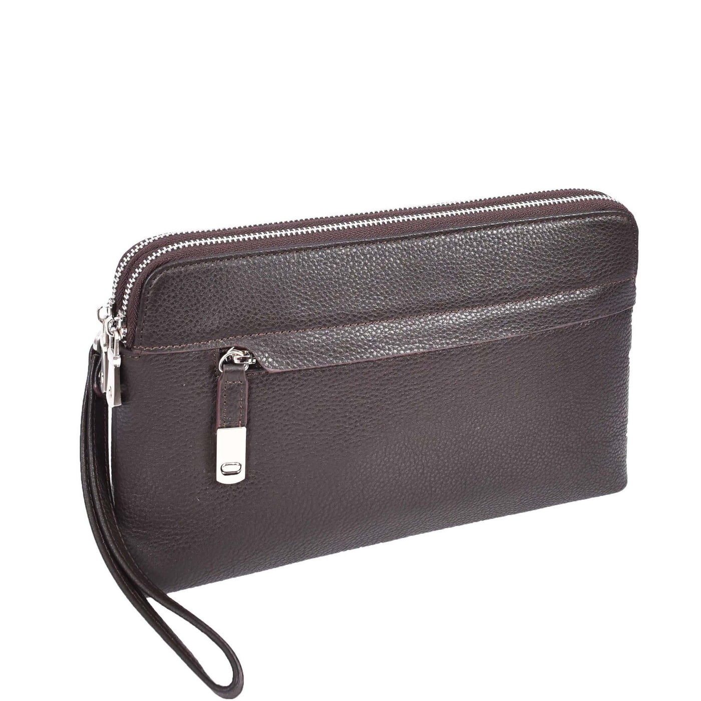 Real Leather Pouch Wrist Bag Stirling Brown ( Min Order From 10/Pcs