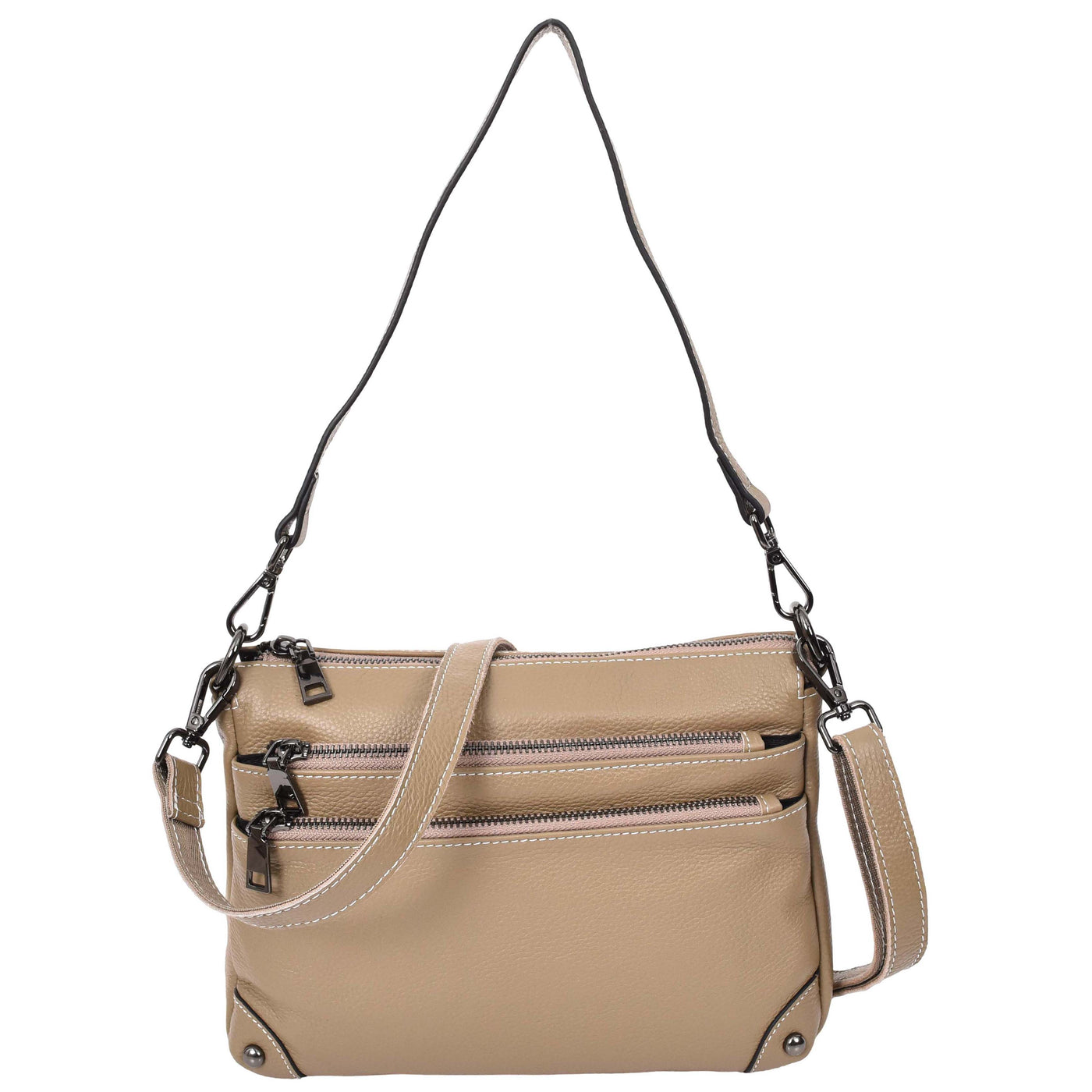 Women's Leather 2-in-1 Cross Body Shoulder Bag Olivia Beige  ( Min Order From 10/Pcs )