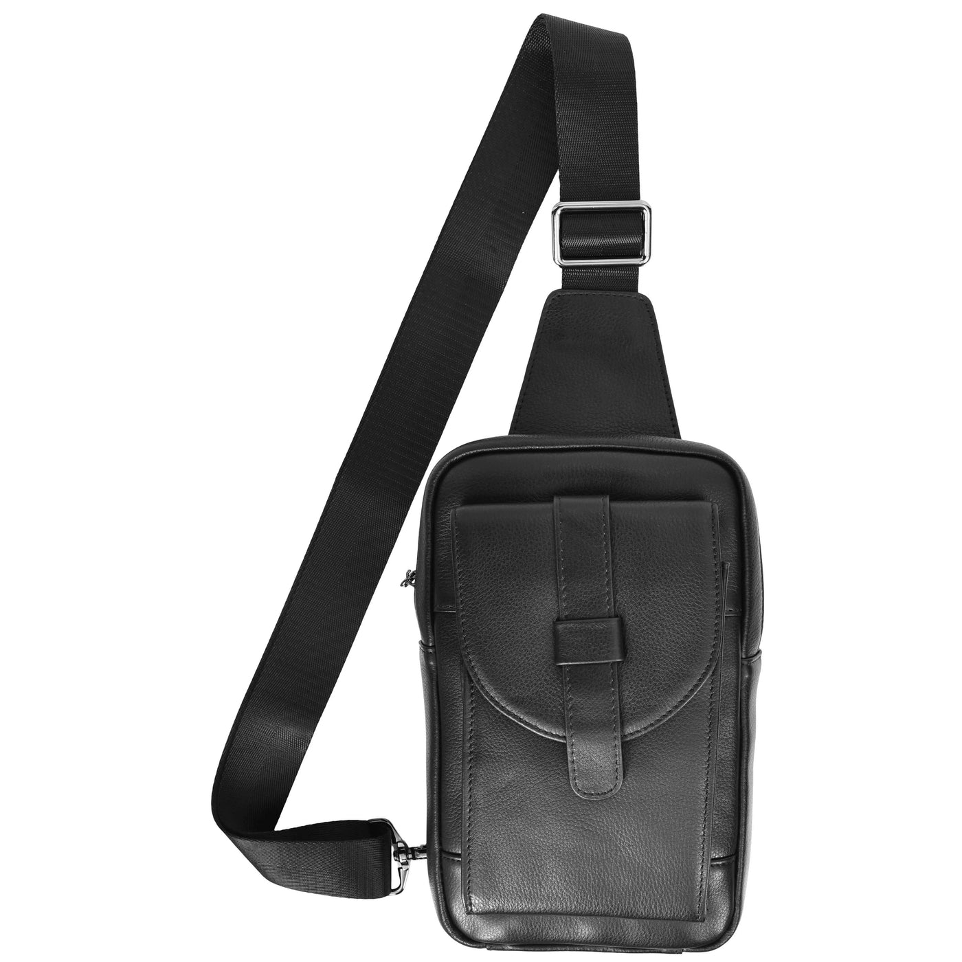 Real Leather Cross Body Chest Bag Elliot Black ( Min Order From 10/Pcs )