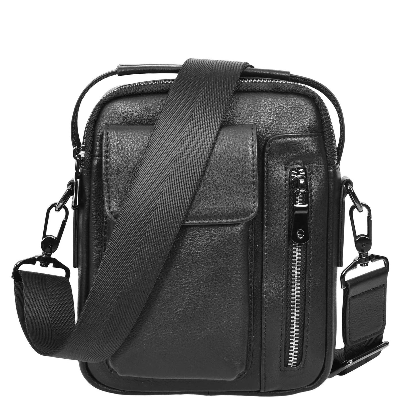 Mens Leather Small Cross Body Flight Bag Hudson Black (Min Order From 10Pcs)