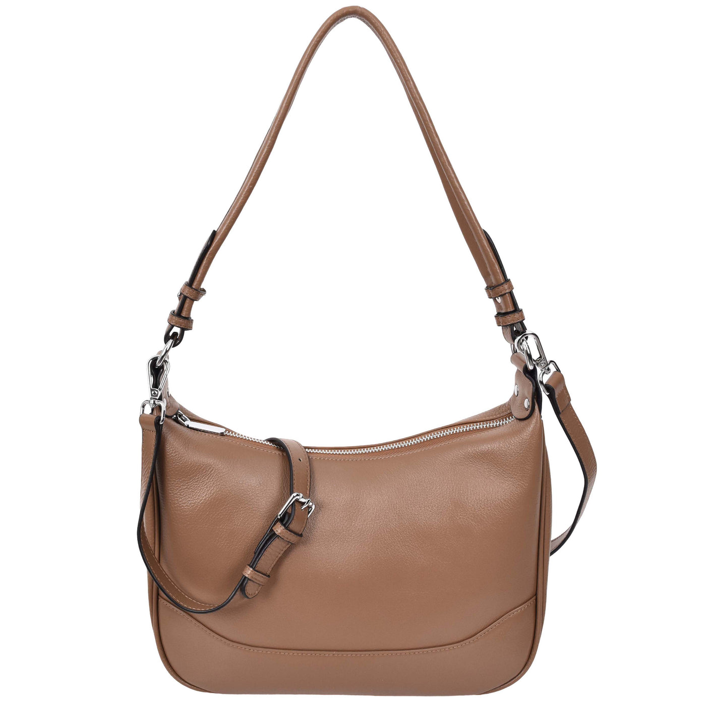Women's Leather Hobo Style Shoulder Bag Daphne Brown ( Min Order From 10/Pcs )