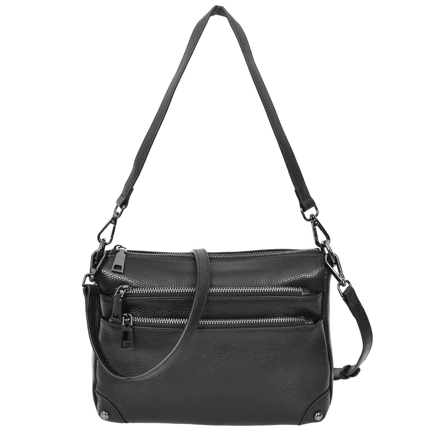 Women's Leather 2-in-1 Cross Body Shoulder Bag Olivia Black ( Min Order From 10/Pcs )