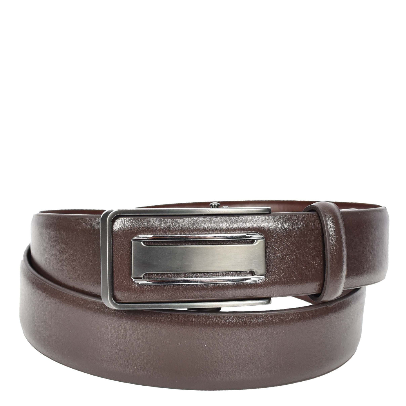 Mens Real Leather Adjustable Ratchet Automatic Casual Buckle Belt Luton Brown (Min Order From 10/Pcs )