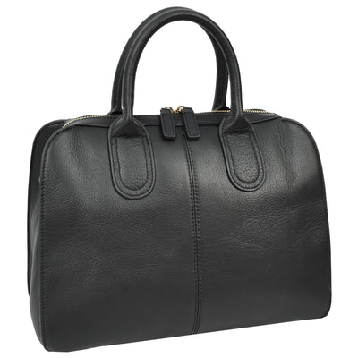 Women's Real Leather Handbag Classic Organiser Top-Handle Style Meadow Black (Min Order From 10Pcs)