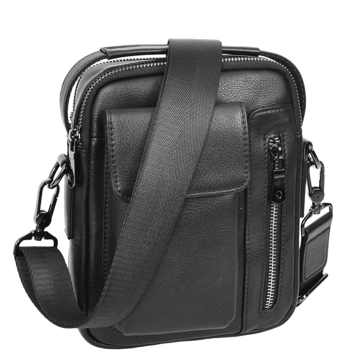 Mens Leather Small Cross Body Flight Bag Hudson Black (Min Order From 10Pcs)