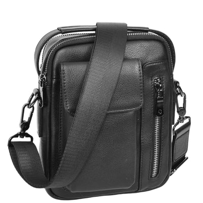 Mens Leather Small Cross Body Flight Bag Hudson Black (Min Order From 10Pcs)