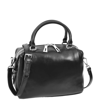 Women's Leather Small Barrel Shape Handbag Luna Black ( Min Order From 10/Pcs )