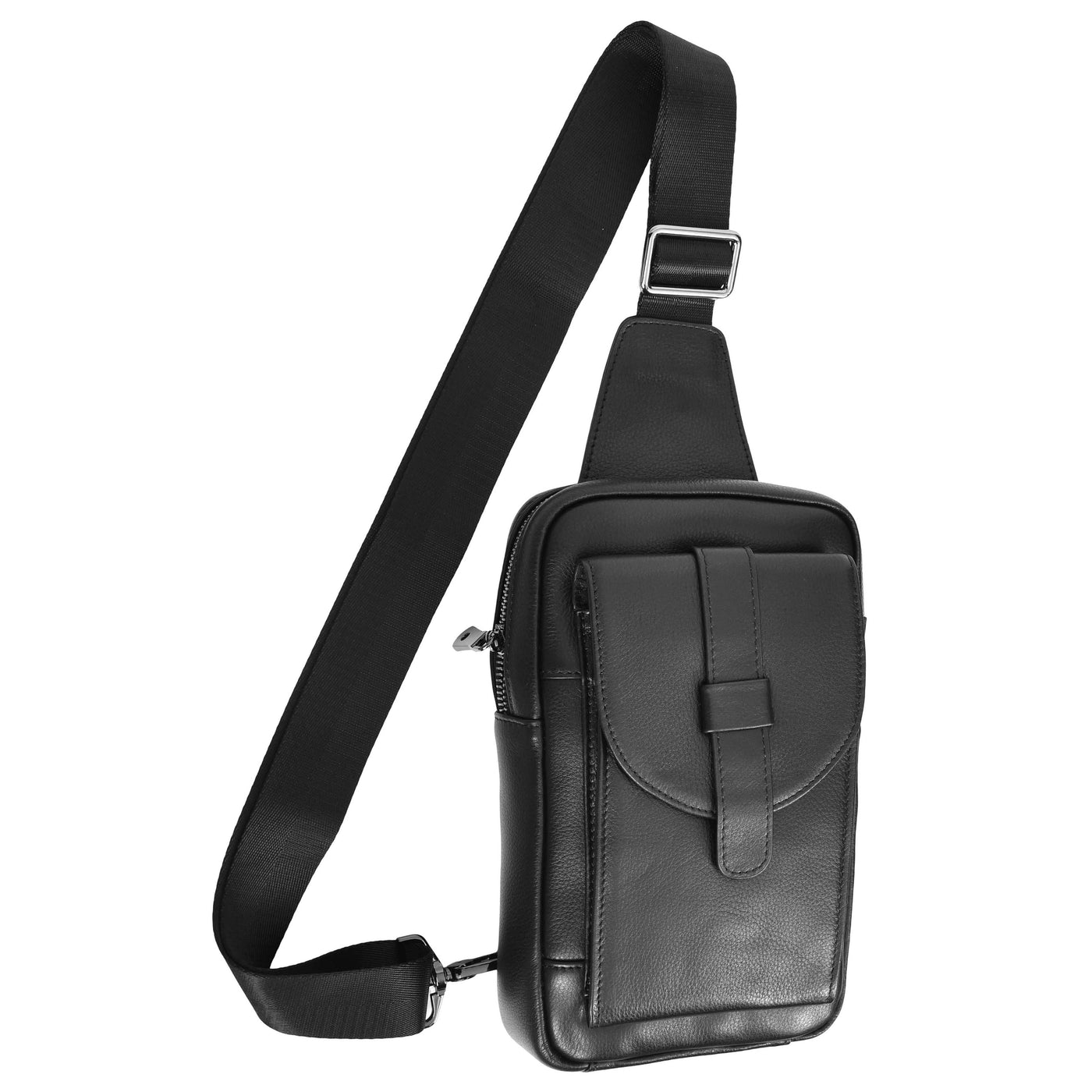 Real Leather Cross Body Chest Bag Elliot Black ( Min Order From 10/Pcs )