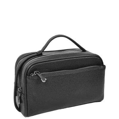 Real Leather Toiletry Wash Bag Alexander Black ( Min Order From 10/Pcs )