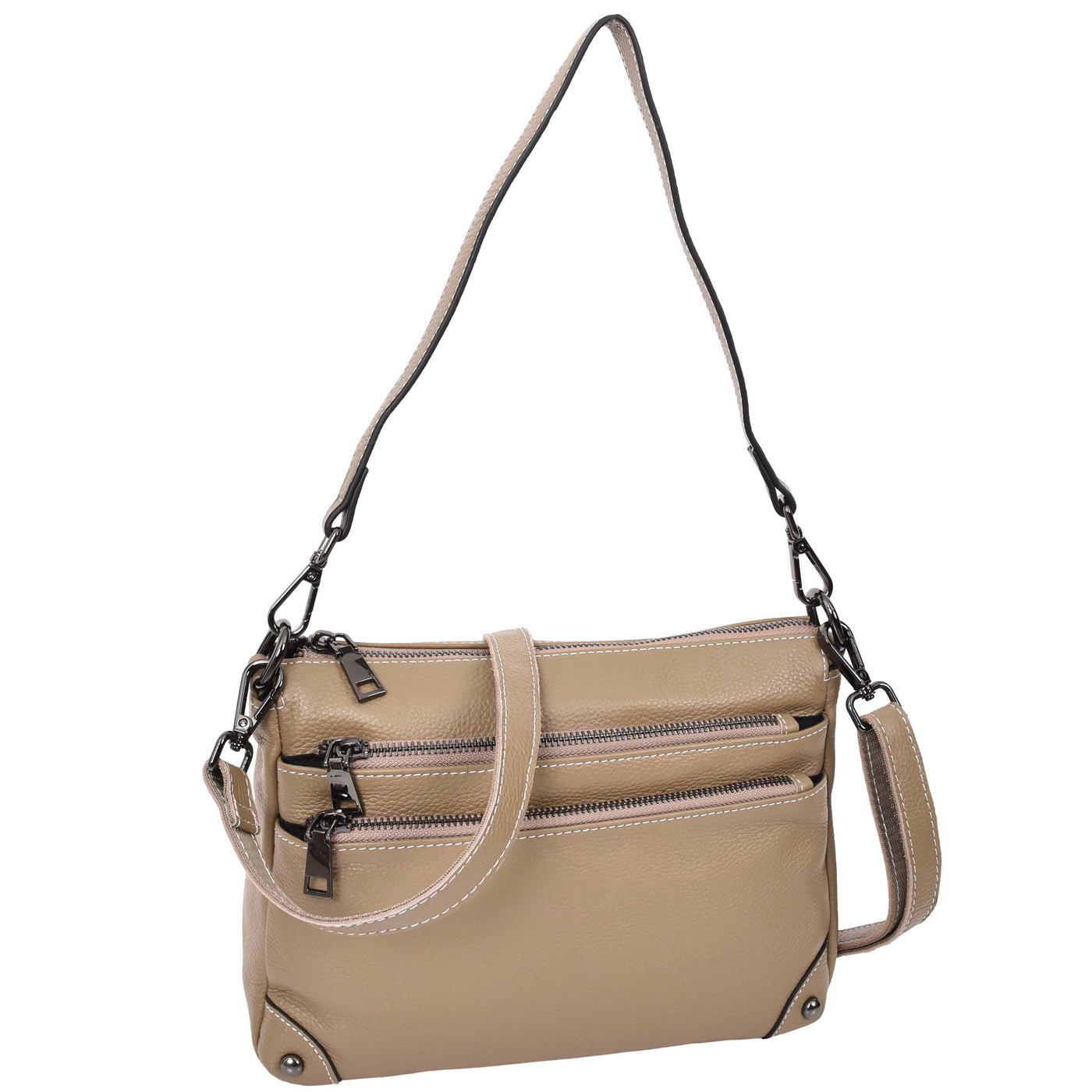 Women's Leather 2-in-1 Cross Body Shoulder Bag Olivia Beige  ( Min Order From 10/Pcs )