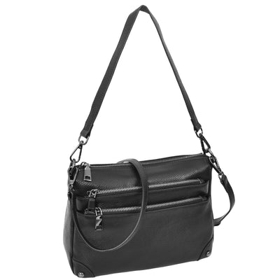 Women's Leather 2-in-1 Cross Body Shoulder Bag Olivia Black ( Min Order From 10/Pcs )