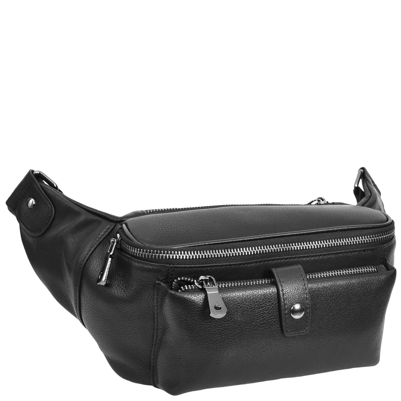 Real Leather Bum Bag Milan Black (Min Order From 10Pcs)