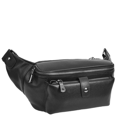 Real Leather Bum Bag Milan Black (Min Order From 10Pcs)