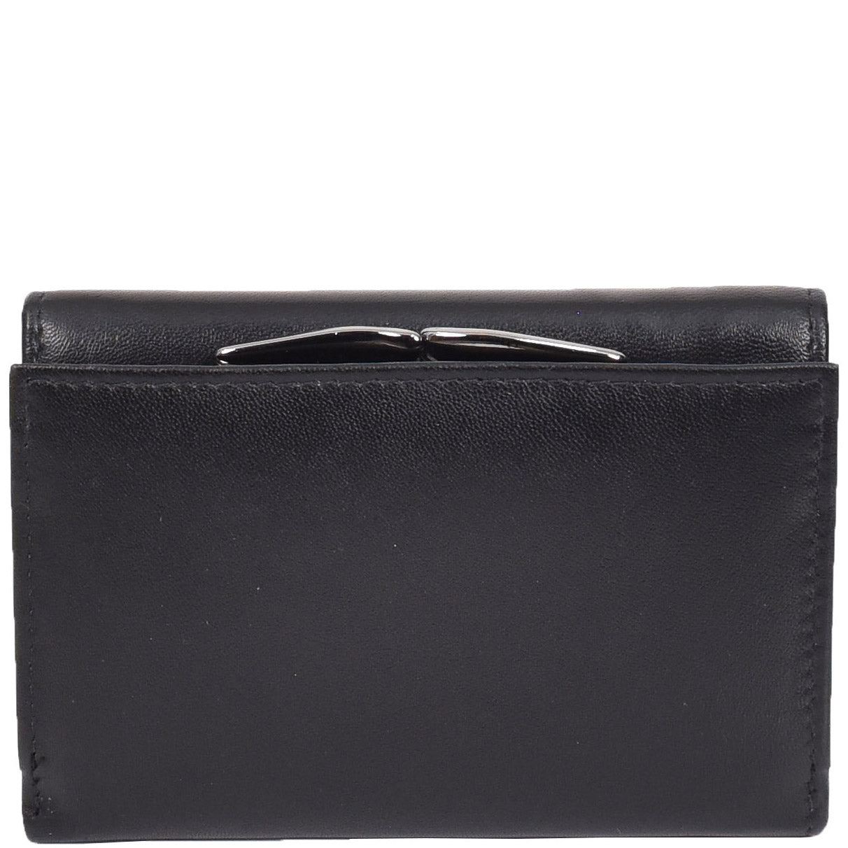 Womens Leather Trifold Metal Frame Purse Small Ravenna Black (Min Order From 20Pcs)