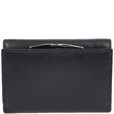 Womens Leather Trifold Metal Frame Purse Small Ravenna Black (Min Order From 20Pcs)