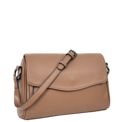 Womens Real Leather Cross Body Bag Small Organiser Classic Style Colette Brown (Min Order From 10Pcs)
