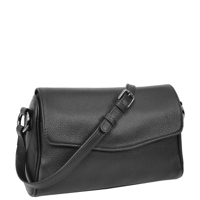 Womens Real Leather Cross Body Bag Small Organiser Classic Style Colette Black (Min Order From 10Pcs)