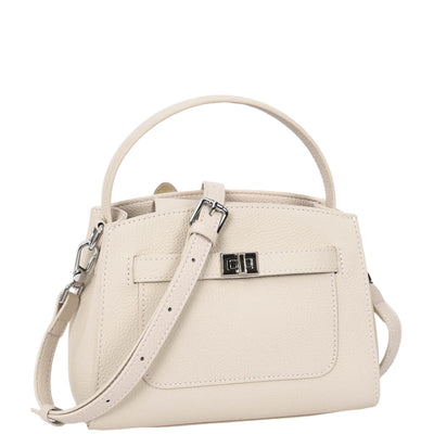 Women's Leather Top Handle Small Bag Lydia Off White    ( Min Order From 10/Pcs )