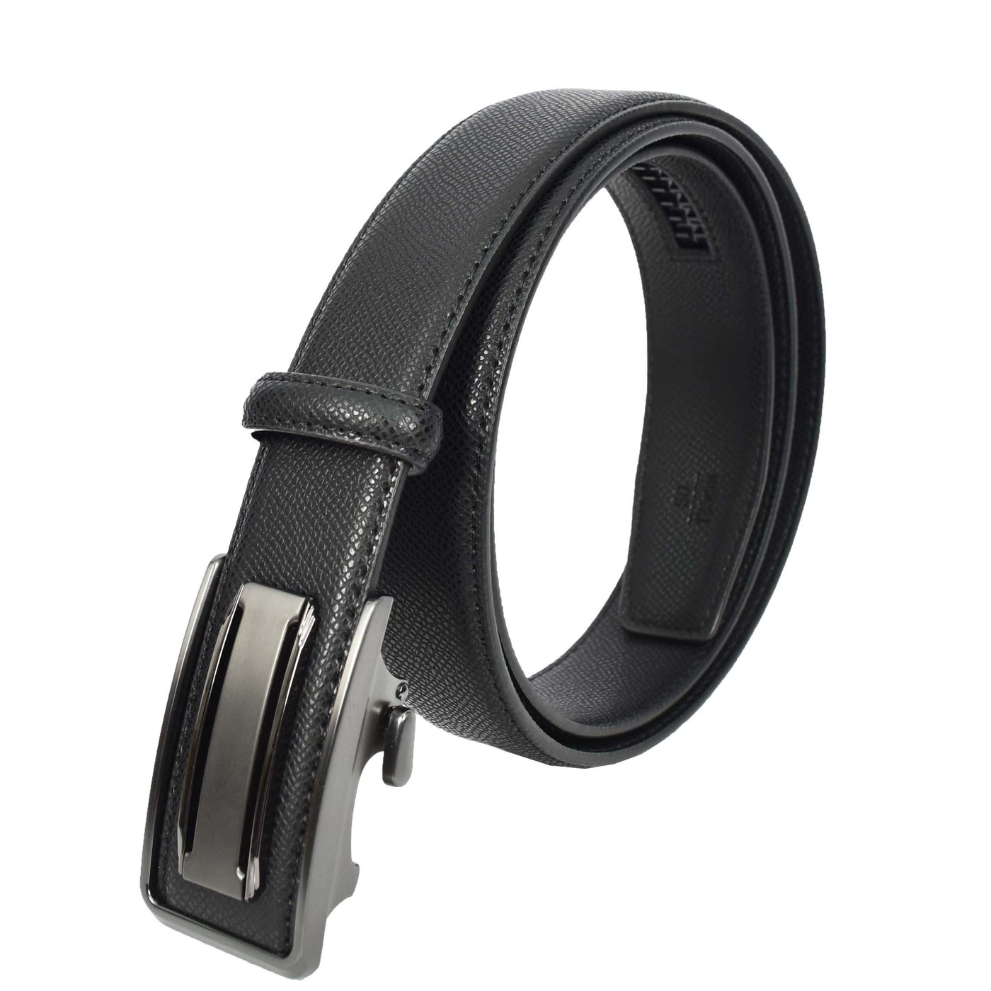 Mens Real Leather Adjustable Ratchet Automatic Casual Buckle Belt Luton Black (Min Order From 10/Pcs )