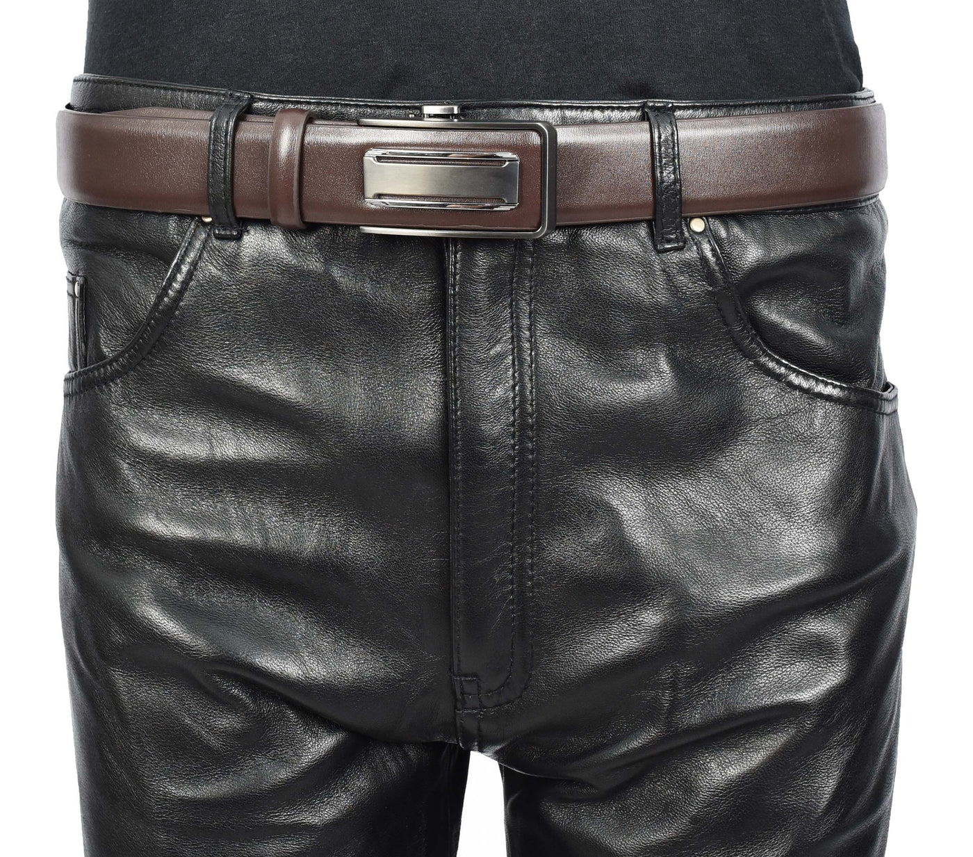 Mens Real Leather Adjustable Ratchet Automatic Casual Buckle Belt Luton Brown (Min Order From 10/Pcs )