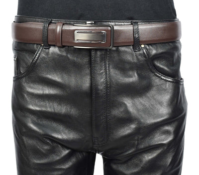 Mens Real Leather Adjustable Ratchet Automatic Casual Buckle Belt Luton Brown (Min Order From 10/Pcs )