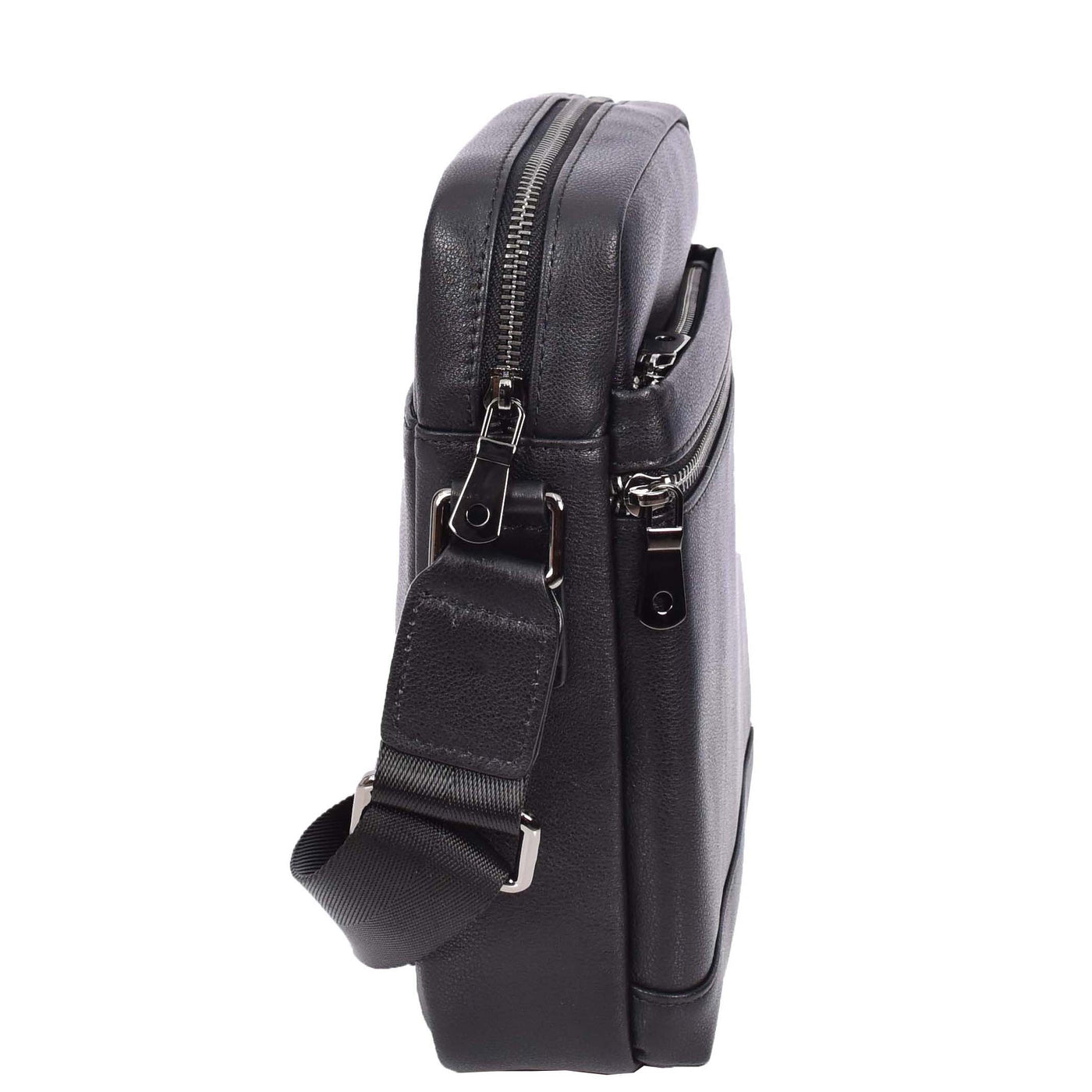 Mens Leather Cross Body Messenger Bag Medium Organiser Travel Pouch Justin Black ( Min Order From 10/Pcs )
