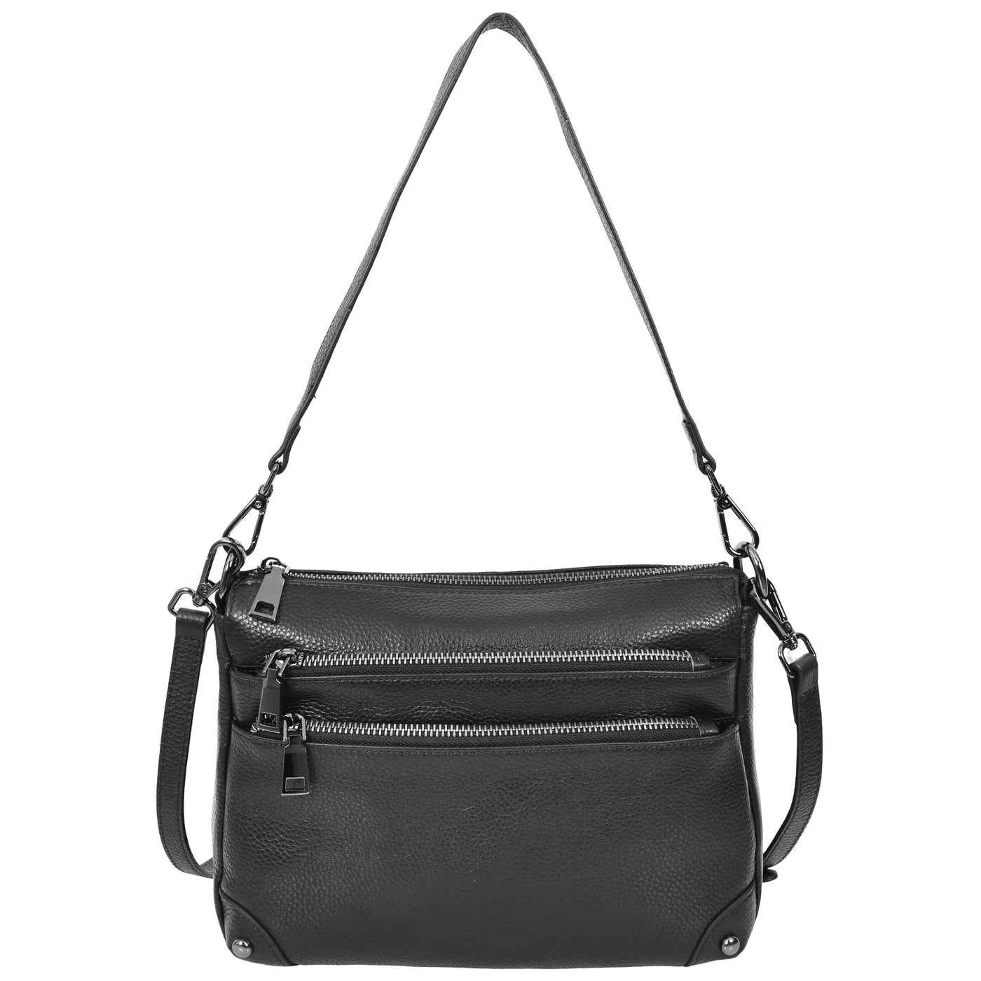 Women's Leather 2-in-1 Cross Body Shoulder Bag Olivia Black ( Min Order From 10/Pcs )